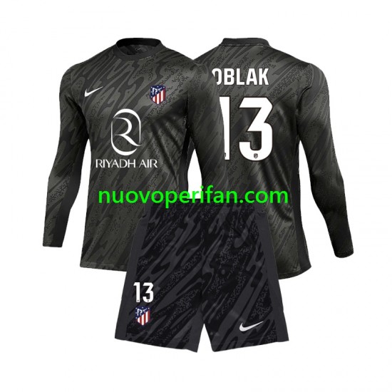Maglie da Calcio Atlético Madrid Jan Oblak 13 Portiere Bambino Prima Tenuta 2024-2025 Maniche Lunghe