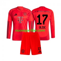 Maglie da Calcio FC Bayern München Michael Olise 17 Bambino Prima Tenuta 2024-2025 Maniche Lunghe