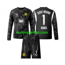 Maglie da Calcio Borussia Dortmund Gregor Kobel 1 Portiere Bambino Quarta Tenuta 2024-2025 Maniche Lunghe