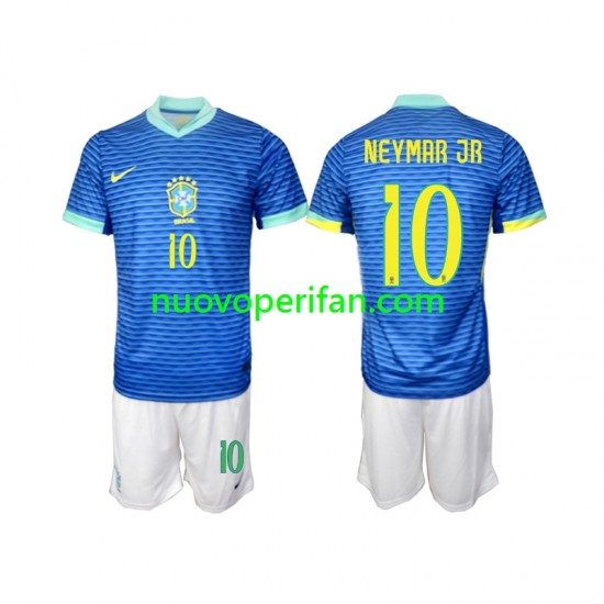 Maglie da Calcio Brasile Neymar JR 10 Bambino Trasferta Tenuta 2024 Maniche Corte