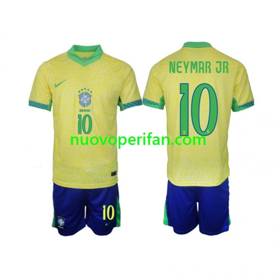 Maglie da Calcio Brasile Neymar JR 10 Bambino Prima Tenuta 2024 Maniche Corte