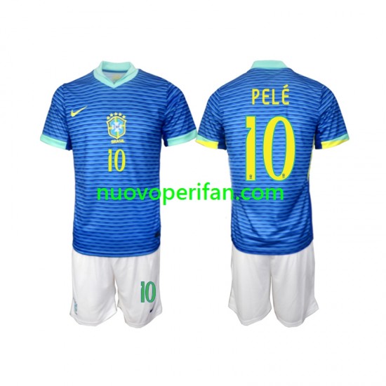 Maglie da Calcio Brasile PELE 10 Bambino Trasferta Tenuta 2024 Maniche Corte