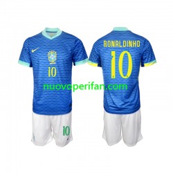 Maglie da Calcio Brasile Ronaldinho 10 Bambino Trasferta Tenuta 2024 Maniche Corte