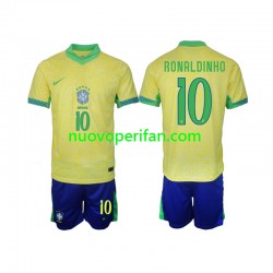 Maglie da Calcio Brasile Ronaldinho 10 Bambino Prima Tenuta 2024 Maniche Corte