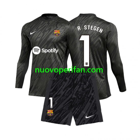 Maglie da Calcio FC Barcelona Ter Stegen 1 Portiere Bambino Alternativa Tenuta 2024-2025 Maniche Lunghe