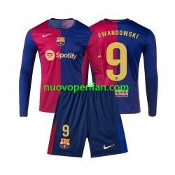 Maglie da Calcio FC Barcelona Lewandowski 9 Bambino Prima Tenuta 2024-2025 Maniche Lunghe