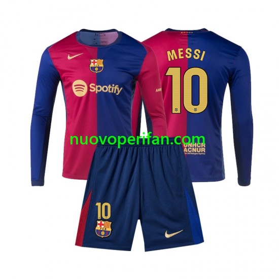 Maglie da Calcio FC Barcelona Lionel Messi 10 Bambino Prima Tenuta 2024-2025 Maniche Lunghe
