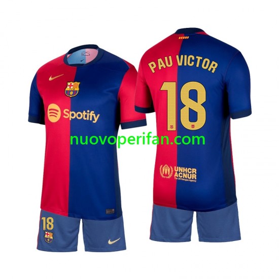 Maglie da Calcio FC Barcelona Pau Victor 18 Bambino Prima Tenuta 2024-2025 Maniche Corte