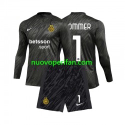 Maglie da Calcio Inter Milan Yann Sommer 1 Portiere Bambino Alternativa Tenuta 2024-2025 Maniche Lunghe