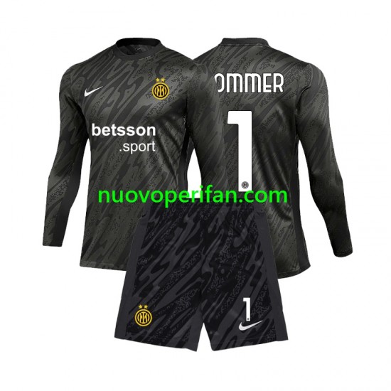 Maglie da Calcio Inter Milan Yann Sommer 1 Portiere Bambino Alternativa Tenuta 2024-2025 Maniche Lunghe