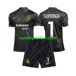 Maglie da Calcio Inter Milan Yann Sommer 1 Portiere Bambino Alternativa Tenuta 2024-2025 Maniche Corte