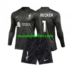 Maglie da Calcio Liverpool Alisson Becker 1 Portiere Bambino Prima Tenuta 2024-2025 Maniche Lunghe