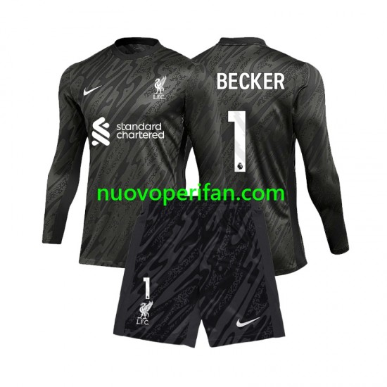 Maglie da Calcio Liverpool Alisson Becker 1 Portiere Bambino Prima Tenuta 2024-2025 Maniche Lunghe