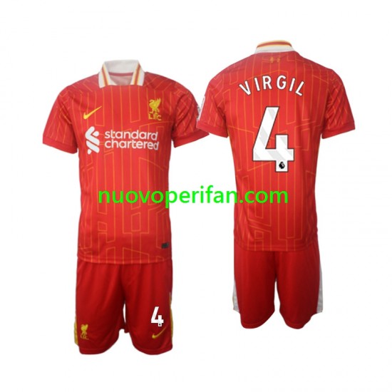 Maglie da Calcio Liverpool Virgil 4 Bambino Prima Tenuta 2024-2025 Maniche Corte