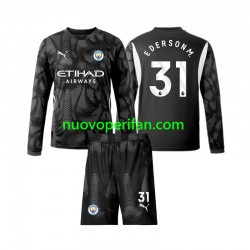 Maglie da Calcio Manchester City Ederson Moraes 31 Portiere Bambino Quarta Tenuta 2024-2025 Maniche Lunghe