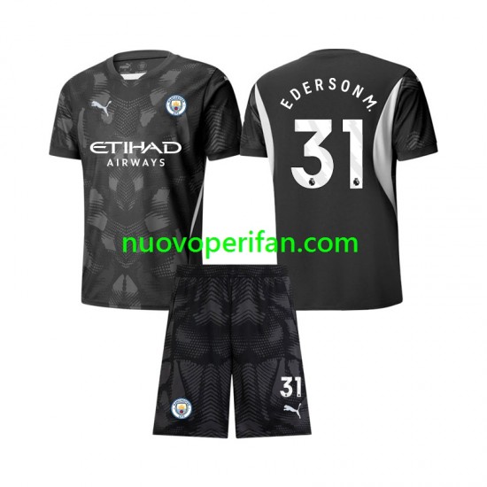 Maglie da Calcio Manchester City Ederson Moraes 31 Portiere Bambino Quarta Tenuta 2024-2025 Maniche Corte