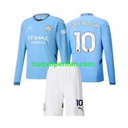 Maglie da Calcio Manchester City Jack Grealish 10 Bambino Prima Tenuta 2024-2025 Maniche Lunghe
