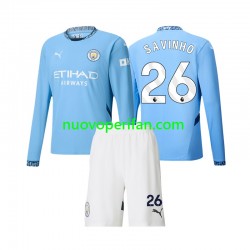 Maglie da Calcio Manchester City Savinho 26 Bambino Prima Tenuta 2024-2025 Maniche Lunghe