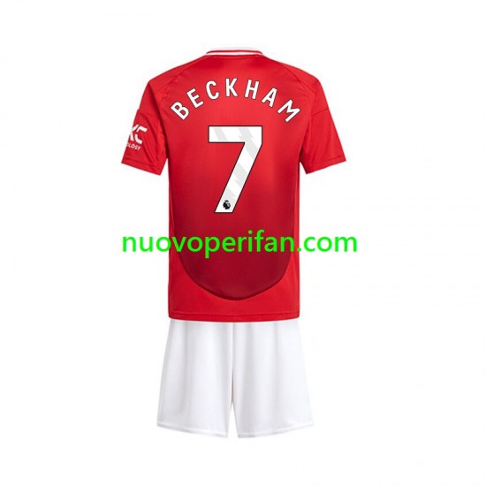 Maglie da Calcio Manchester United Beckham 7 Bambino Prima Tenuta 2024-2025 Maniche Corte