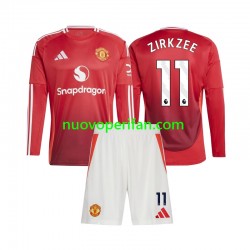 Maglie da Calcio Manchester United Joshua Zirkzee 11 Bambino Prima Tenuta 2024-2025 Maniche Lunghe