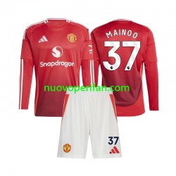 Maglie da Calcio Manchester United Kobbie Mainoo 37 Bambino Prima Tenuta 2024-2025 Maniche Lunghe