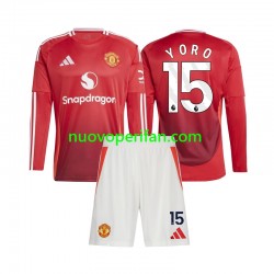 Maglie da Calcio Manchester United Leny Yoro 15 Bambino Prima Tenuta 2024-2025 Maniche Lunghe