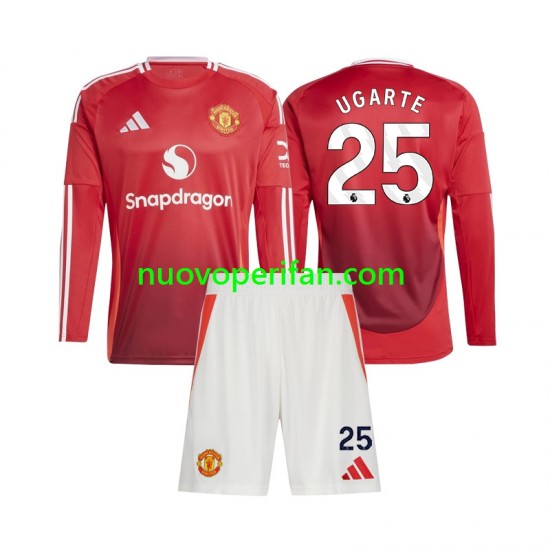 Maglie da Calcio Manchester United Manuel Ugarte 25 Bambino Prima Tenuta 2024-2025 Maniche Lunghe