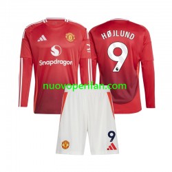 Maglie da Calcio Manchester United Rasmus Hojlund 9 Bambino Prima Tenuta 2024-2025 Maniche Lunghe