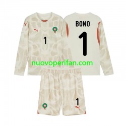 Maglie da Calcio Marocco Yassine Bounou 1 Portiere Bambino Trasferta Tenuta 2024 Maniche Lunghe