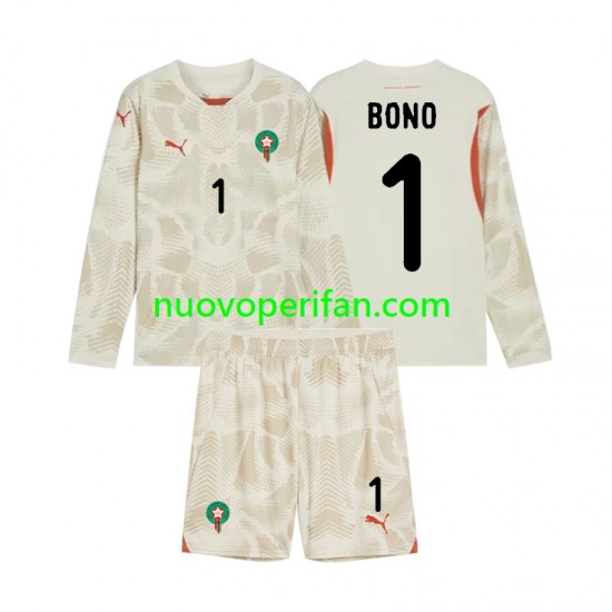 Maglie da Calcio Marocco Yassine Bounou 1 Portiere Bambino Trasferta Tenuta 2024 Maniche Lunghe
