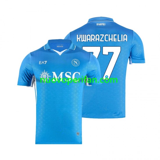 Maglie da Calcio Napoli Khvicha Kvaratskhelia 77 Uomo Prima Tenuta 2024-2025 Maniche Corte