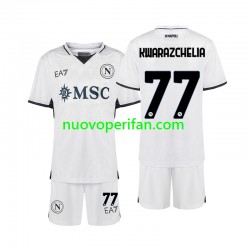 Maglie da Calcio Napoli Khvicha Kvaratskhelia 77 Bambino Trasferta Tenuta 2024-2025 Maniche Corte
