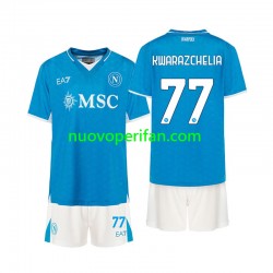 Maglie da Calcio Napoli Khvicha Kvaratskhelia 77 Bambino Prima Tenuta 2024-2025 Maniche Corte