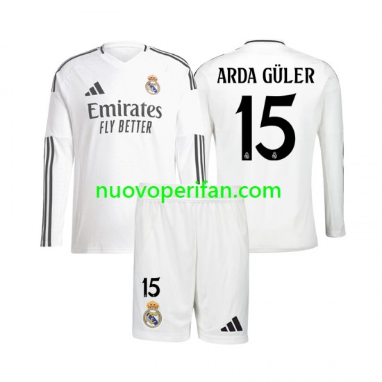 Maglie da Calcio Real Madrid Arda Guler 15 Bambino Prima Tenuta 2024-2025 Maniche Lunghe