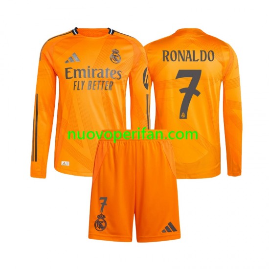 Maglie da Calcio Real Madrid Cristiano Ronaldo 7 Bambino Trasferta Tenuta 2024-2025 Maniche Lunghe