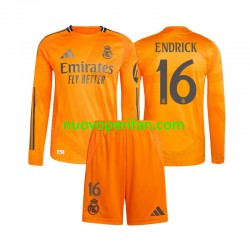 Maglie da Calcio Real Madrid Endrick 16 Bambino Trasferta Tenuta 2024-2025 Maniche Lunghe