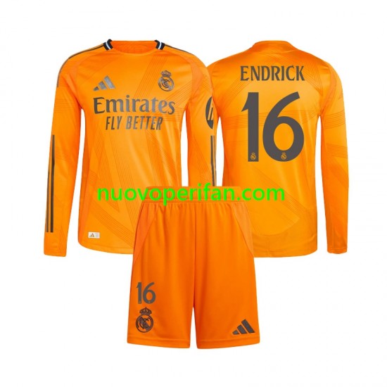 Maglie da Calcio Real Madrid Endrick 16 Bambino Trasferta Tenuta 2024-2025 Maniche Lunghe