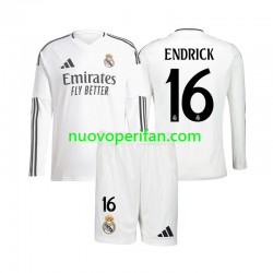 Maglie da Calcio Real Madrid Endrick 16 Bambino Prima Tenuta 2024-2025 Maniche Lunghe