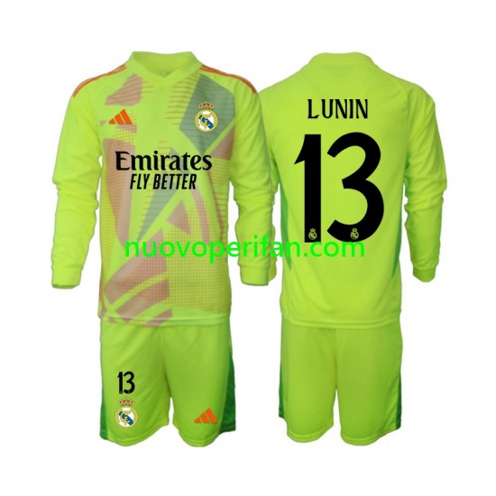 Maglie da Calcio Real Madrid Lunin 13 Portiere Bambino Quarta Tenuta 2024-2025 Maniche Lunghe