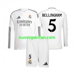 Maglie da Calcio Real Madrid Jude Bellingham 5 Bambino Prima Tenuta 2024-2025 Maniche Lunghe
