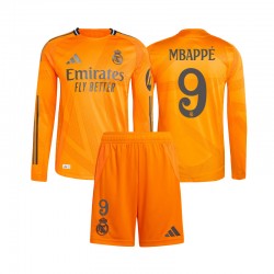 Maglie da Calcio Real Madrid Mbappé 9 Bambino Trasferta Tenuta 2024-2025 Maniche Lunghe