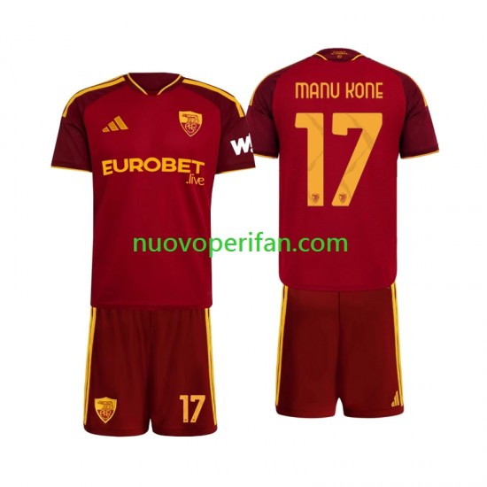 Maglie da Calcio AS Roma Manu Kone 17 Bambino Prima Tenuta 2026-2027 Maniche Corte