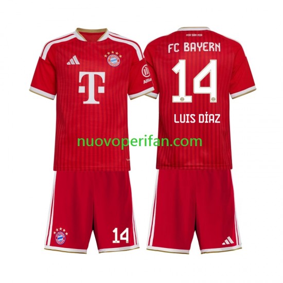 Maglie da Calcio FC Bayern München Luis Diaz 14 Bambino Prima Tenuta 2026-2027 Maniche Corte