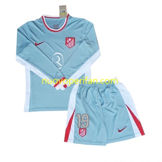 Maglie da Calcio Atlético Madrid Julian Alvarez 19 Bambino Trasferta Tenuta 2024-2025 Maniche Lunghe