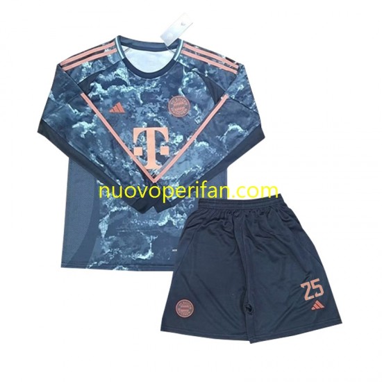 Maglie da Calcio FC Bayern München Muller 25 Bambino Trasferta Tenuta 2024-2025 Maniche Lunghe