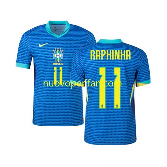 Maglie da Calcio Brasile RAPHINHA 11 Uomo Trasferta Tenuta 2024 Maniche Corte