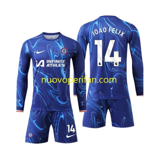 Maglie da Calcio Chelsea Joao Felix 14 Bambino Prima Tenuta 2024-2025 Maniche Lunghe