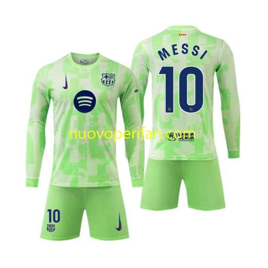 Maglie da Calcio FC Barcelona Lionel Mess 10 Bambino Alternativa Tenuta 2024-2025 Maniche Lunghe