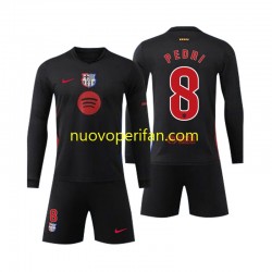 Maglie da Calcio FC Barcelona Pedri 8 Bambino Trasferta Tenuta 2024-2025 Maniche Lunghe