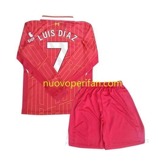 Maglie da Calcio Liverpool Luis Diaz 7 Bambino Prima Tenuta 2024-2025 Maniche Lunghe